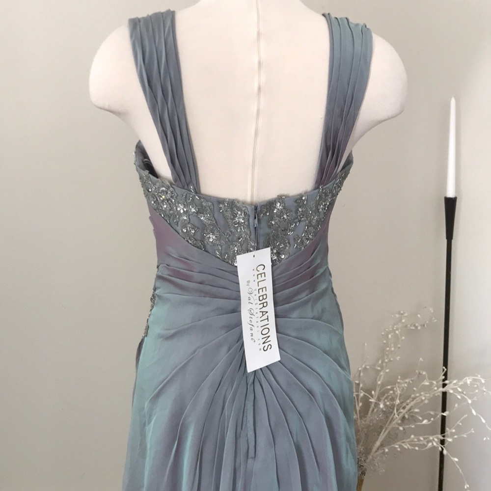 Val Stefani Beaded Sweetheart Prom Gown in Steel Blue - Picture 6 of 6